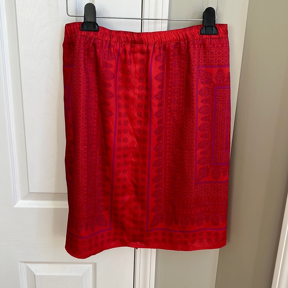 Ann Taylor Red Patterned Midi Skirt